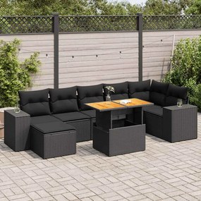 3327401 vidaXL Set mobilier de grădină cu perne, 8 piese, negru, poliratan