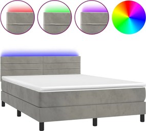 vidaXL Pat continental cu saltea și LED gri deschis 140x190 cm catifea