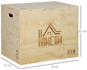 HOMCOM Cutie Pliometrică din Lemn 3 în 1, Îmbunătățește Săriturile, Antrenament Complet, 50/60/76cm Înălțime | Aosom Romania