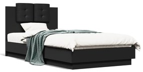 3210060 vidaXL Cadru de pat cu tăblie și lumini LED, negru, 90x190 cm