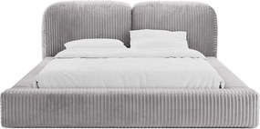 Pat matrimonial gri deschis tapițat cu spațiu de depozitare cu somieră 160x200 cm Martina – Micadoni