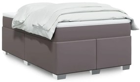 vidaXL Pat box spring cu saltea, gri, 120x200 cm, piele ecologică