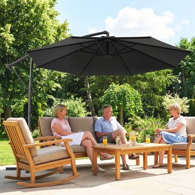 Outsunny Umbrelă de Grădină Suspendată 3 m cu Husă, Umbrelă Rotundă Inclinabilă cu Rotație 360°, Manivelă, Banana, Negru | Aosom Romania