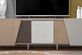 Comodă TV Miraza 180 cm geometrică - decor stejar scandi / bej / alb / maro