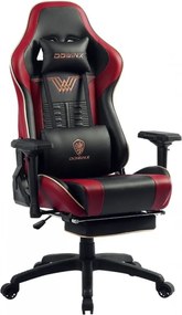 RESIGILAT- DOWINX Scaun gaming, ergonomic, pernă lombară cu masaj, suport pentru picioare, piele PU matlasata, respirabila, cotiere 4D, rezistent 150 kg, Negru/Rosu
