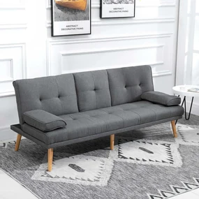 HOMCOM Canapea Extensibilă cu 3 Locuri, 2 Cotiere Detașabile, Covoraș Antiderapant și Imitație In și Lemn, 181x77x72 cm, Gri Închis | Aosom Romania