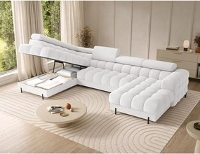 Colțar crem extensibil cu tapițerie din țesătură bouclé (cu colț pe partea stângă/în formă de "U") Feraria – ELTAP