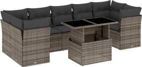 vidaXL Set canapele de grădină cu perne, 8 piese, gri, poliratan