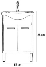 Dulap inferior Nerva 55 cm cu lavoar alb