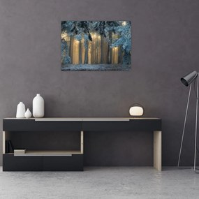 Tablou pe sticlă cu pădure înzăpezită (70x50 cm)