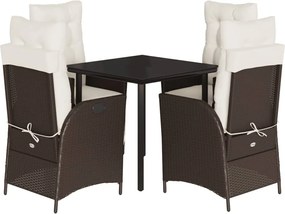 vidaXL Set mobilier de grădină, 5 piese, cu perne, maro, poliratan