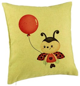 Perna Decorativa, Model Buburuza cu Balon, 40x40 cm, Verde, Husa Detasabila, Burduf