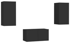 Set dulapuri TV, 3 piese, negru, PAL Negru, 60 x 30 x 30 cm, 1