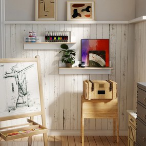 HOMCOM Set 2 Rafturi de Perete pentru Casă și Birou, Rafturi din Lemn pentru Bucătărie și Living, 80x16.5x20 cm, Alb și Lemn Natural | Aosom Romania