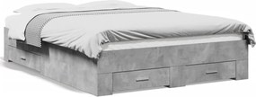 vidaXL Cadru de pat cu sertare, gri beton, 140x190 cm, lemn prelucrat