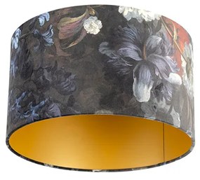 Abajur din catifea cu design floral 35/35/20 interior auriu
