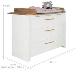 Comodă de copii albă joasă cu aspect de lemn de stejar cu masă de schimbat 119x100 cm Ava – Roba