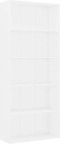 vidaXL Bibliotecă cu 5 rafturi, alb, 80x30x189 cm, lemn prelucrat