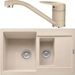 Set chiuveta bucatarie compozit Franke Maris Avena 1 cuva 1/2 cu picurator 78x50 cm finisaj bej mat cu baterie Novara Plus