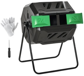 Outsunny Compostor cu 2 Behăuri, Capacitate de 160L, rotativ, 71cm x 65cm x 96cm, Verde + Negru | Aosom Romania
