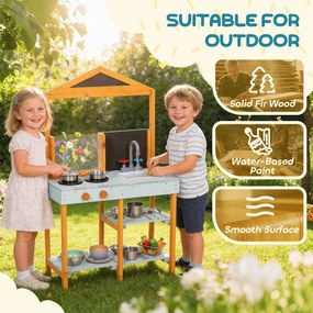 AIYAPLAY Bucătărie de noroi pentru copii, bucătărie de joacă din lemn pentru exterior cu plită, chiuvetă detașabilă, rafturi pentru copii 3-8 ani, Albastru deschis | Aosom Romania