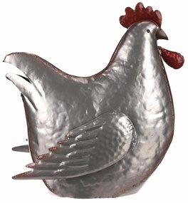 Decorațiune metalică Găină argintie, 28 x 15 x 30cm
