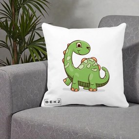 Perna Decorativa Brontosaur Verde Simpatic, 40x40 cm, Alba Mata, Husa Detasabila, Perna Inclusa, BEKZ®