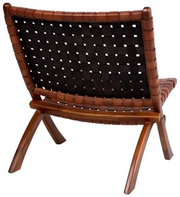 Scaun pliabil din piele și lemn de tec House Nordic Montana, maro