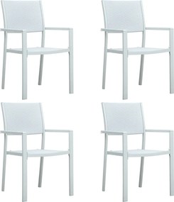 vidaXL Scaune de grădină, 4 buc., alb, plastic, aspect ratan