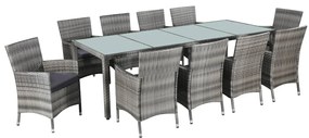 vidaXL Set mobilier de exterior cu perne, 11 piese, gri, poliratan