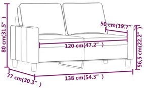 Canapea cu 2 locuri, gri inchis, 120 cm, catifea