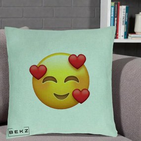 Perna Decorativa Emoji cu 3 Inimi, 40x40 cm, Verde Menta, Husa Detasabila, Perna Inclusa, BEKZ®