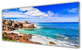 Tablou pe sticla Rocks Beach Peisaj Marea Maro Gri Albastru