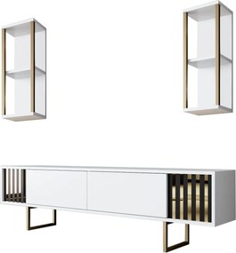 Mobilier living GOLD LINE, alb/auriu, PAL melaminat/metal, 3 piese