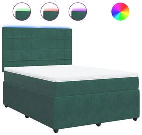 3294661 vidaXL Pat box spring cu saltea, verde închis, 140x200 cm, catifea