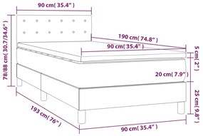 Pat cu arcuri, saltea si LED, crem, 90x190 cm, textil Crem, 90 x 190 cm, Nasturi de tapiterie