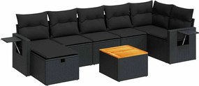vidaXL Set mobilier de grădină cu perne, 8 piese, negru, poliratan