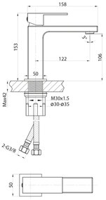 Sapho - Baterie lavoar CUBEMIX 15 cm, auriu mat