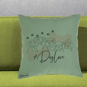 Perna Personalizata Dog Love Linie Minimalista, 40x40 cm, Verde, Husa Detasabila, Perna Inclusa, BEKZ®