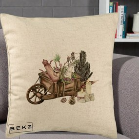 Perna Decorativa Roaba Rustica de Craciun, 40x40 cm, Bej, Husa Detasabila, Perna Inclusa, BEKZ®