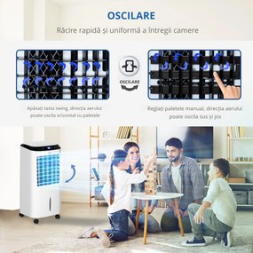 HOMCOM Răcitor de Aer Portabil 4-în-1 de 10L cu Umidificator, Sistem de Răcire, Timer 8 Ore, Telecomandă, pentru Încăperi de până la 20㎡, 60W, ABS, Alb și Negru, 38,2 x 31,6 x 76 cm | Aosom Romania