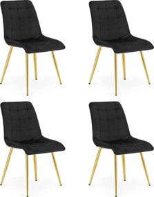 Scaun de masa SPLIT VELVET cu picioare aurii, negru
