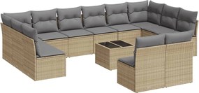 vidaXL Set canapele de grădină, 13 piese, cu perne, bej, poliratan