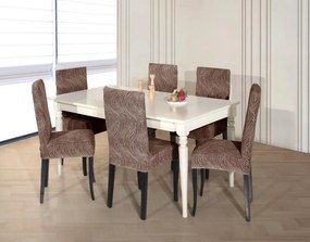 Set 6 huse elastice pentru scaune, model Jacquard, Maro deschis in dungi