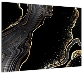 Tablou pe sticlă - Marmură negru - auriu (70x50 cm)