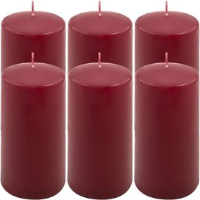 Set de lumânări tip pilon, 15 cm, Ø 7,5 cm, burgundy, 6 buc
