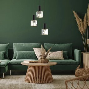 Lustră pe cablu CRISTAL 3xE27/60W/230V neagră