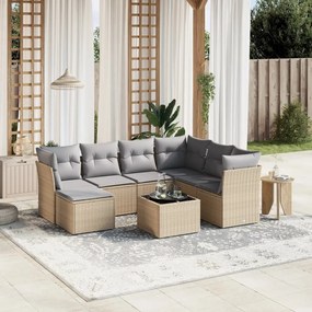 vidaXL Set canapele de grădină, 8 piese, cu perne, bej, poliratan