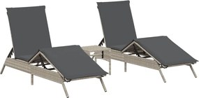 vidaXL Șezlonguri, 2 buc., cu masă, gri deschis, poliratan