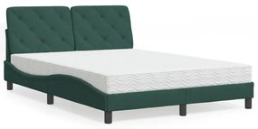 vidaXL Pat cu saltea, verde închis, 140x190 cm, catifea